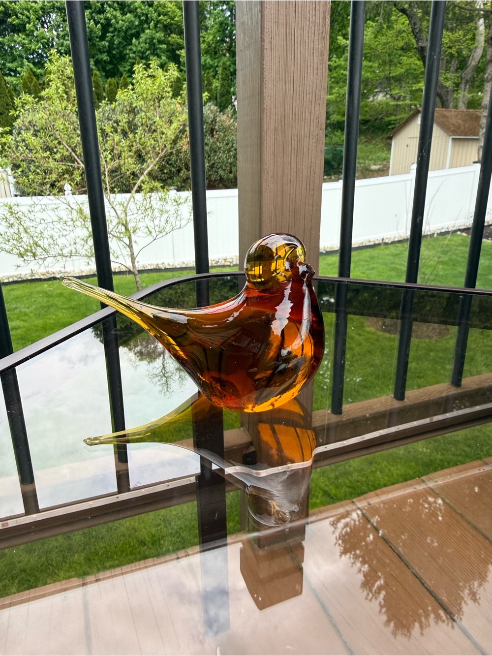 Amber Glass Bird Figurine - Decorative Pet Bird Accent